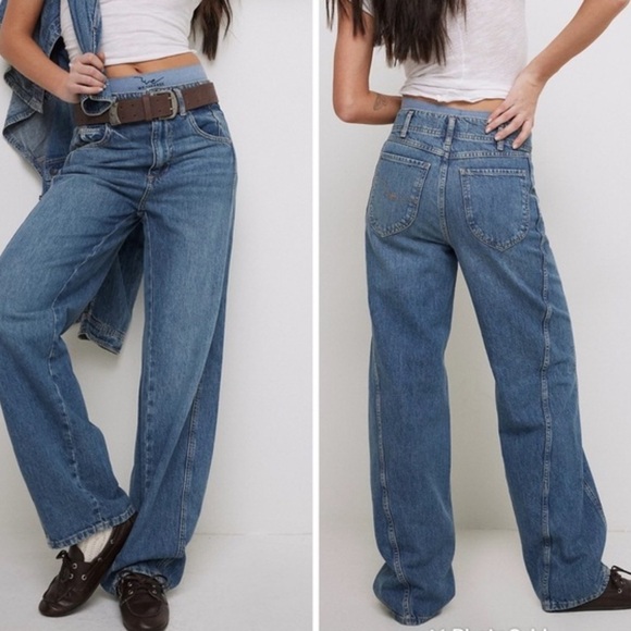 Free People We The Free Aster High Rise Straight Leg Jeans 24 Swarm Blue Denim - Picture 2 of 12